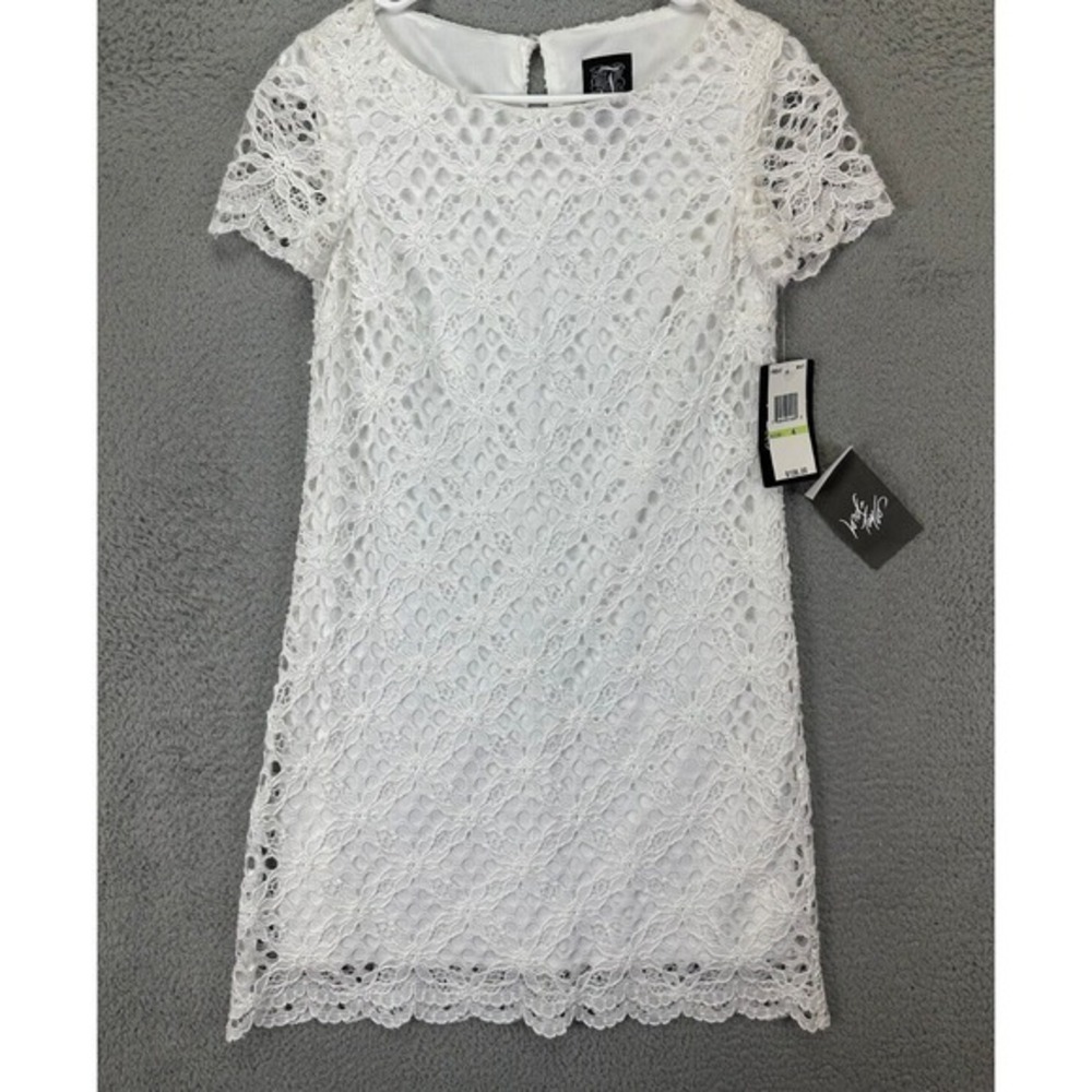 Jax Dress Womens 4 White Eyelet Lined Lace Mini Short Sleeves Casual Ladies NEW